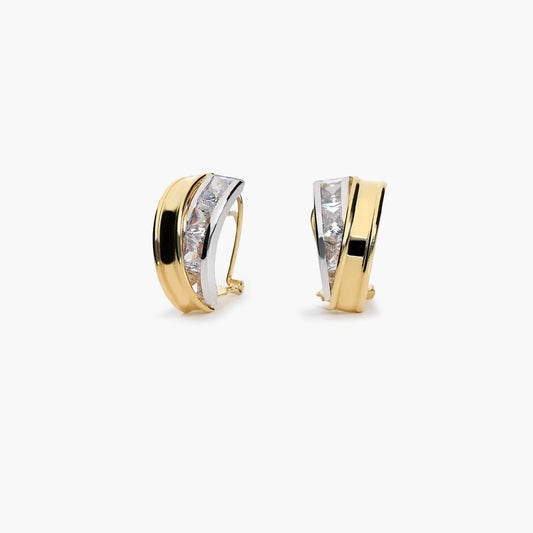 Pendientes de oro bicolor 18K circonitas bagué 15 mm