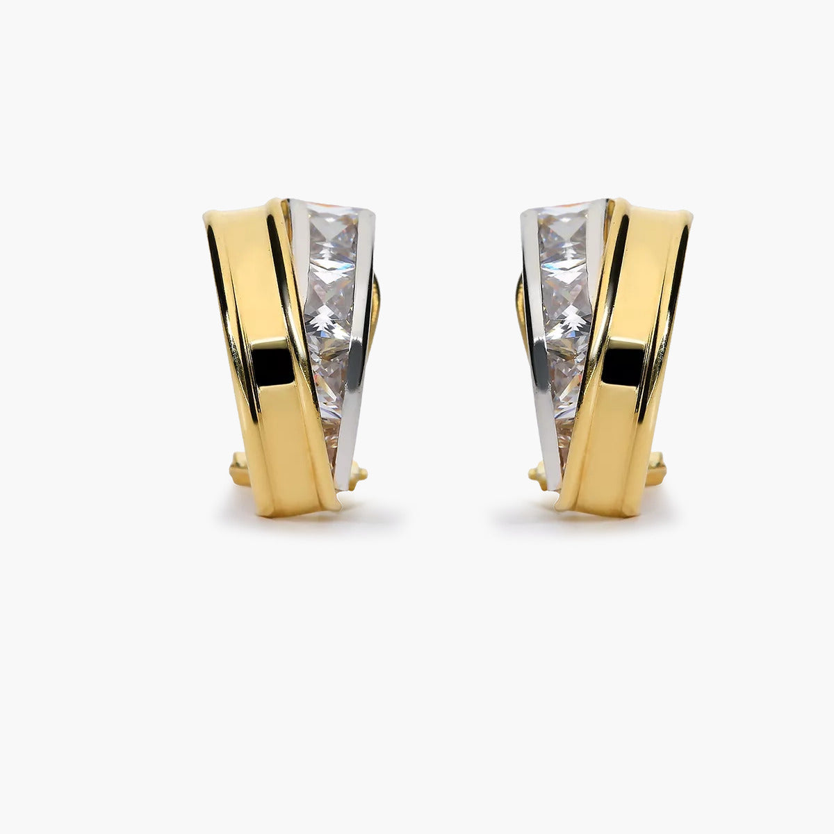 Pendientes de oro bicolor 18K circonitas bagué 15 mm