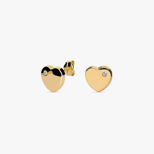 Pendientes corazón de oro 18K circonita 8 mm