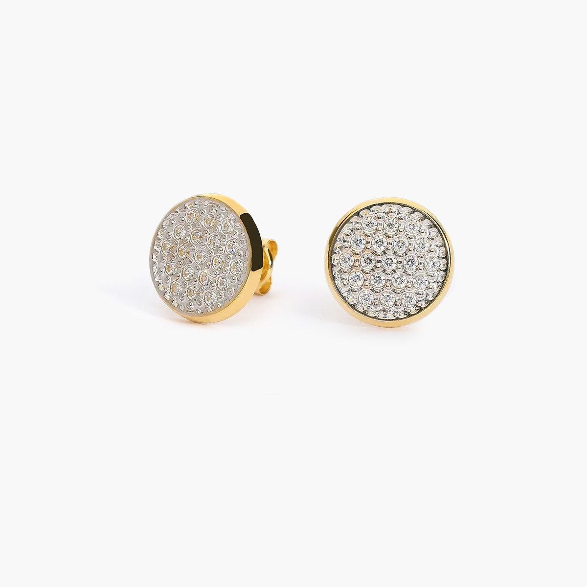 Pendientes redondos de oro bicolor 18K circonitas 11 mm