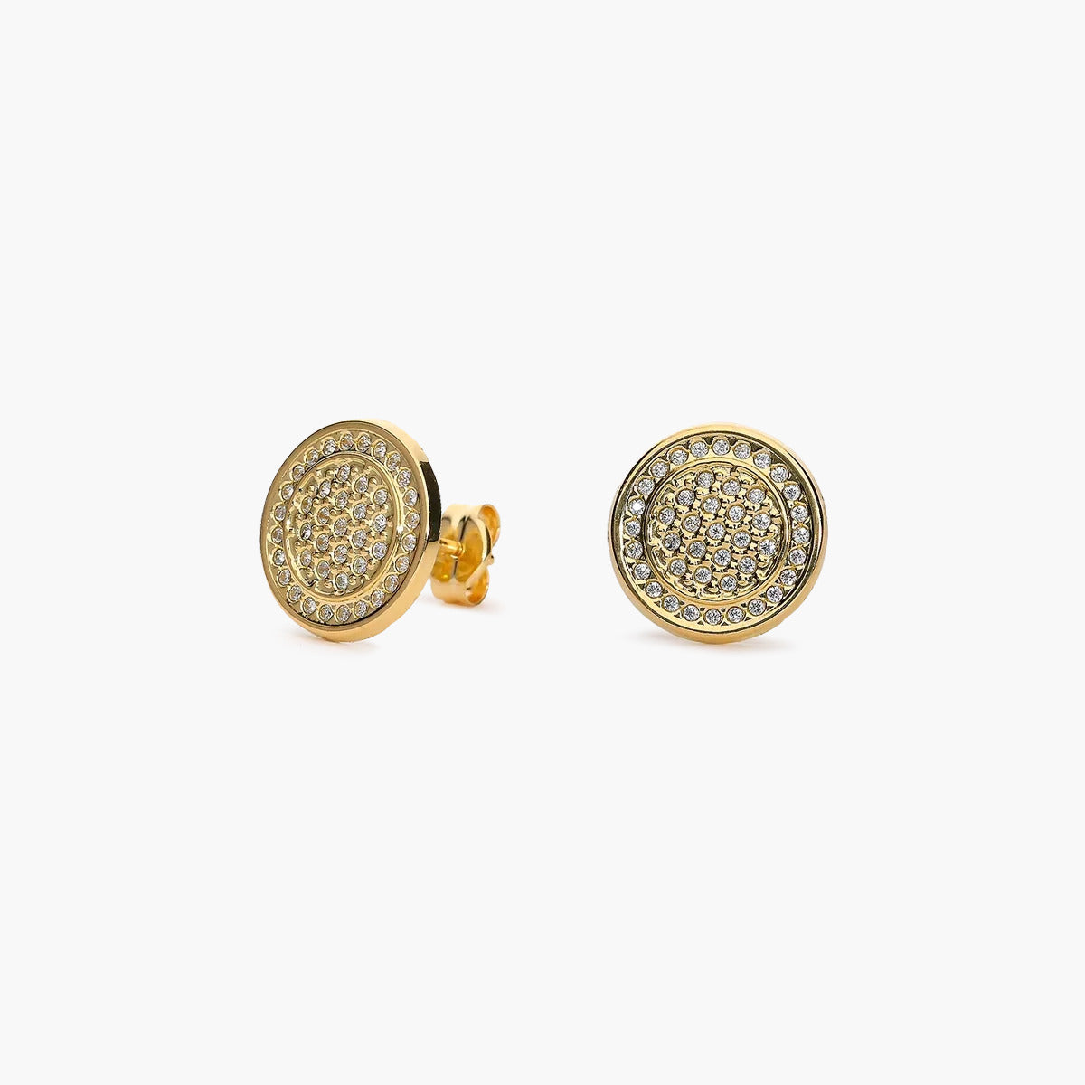 Pendientes redondos de oro 18K circonitas 11 mm
