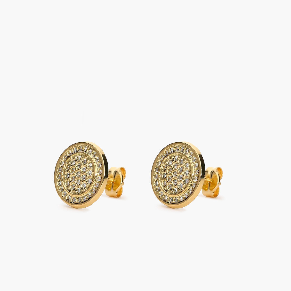 Pendientes redondos de oro 18K circonitas 11 mm
