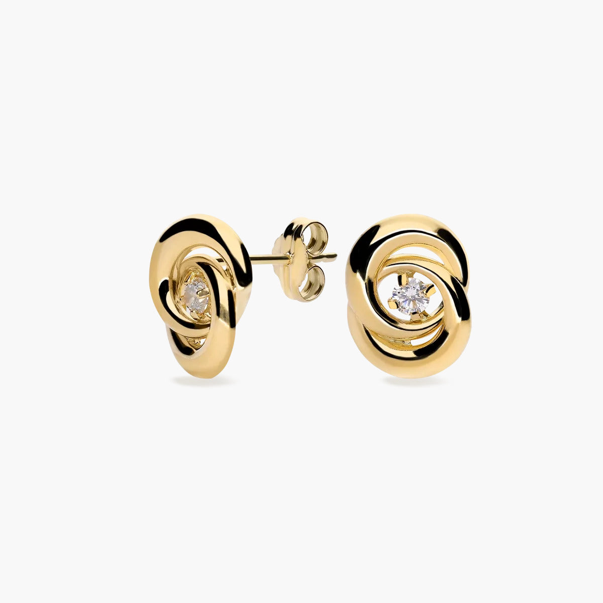 Pendientes doble círculo de oro 18K circonita 11 mm