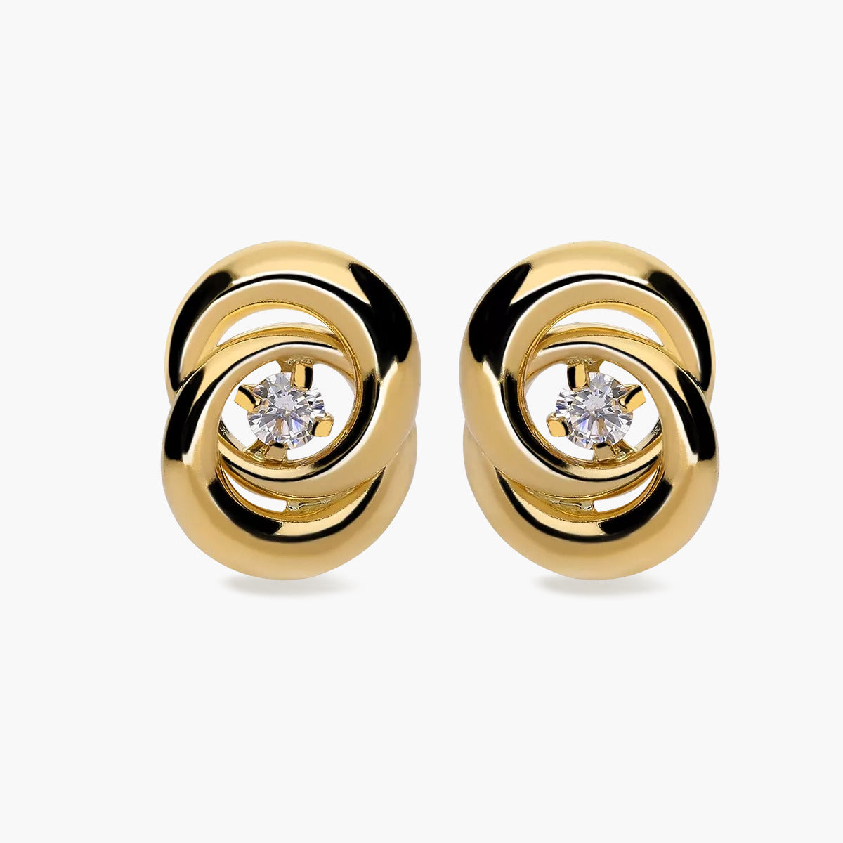 Pendientes doble círculo de oro 18K circonita 11 mm