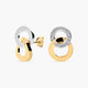Pendientes doble círculo de oro bicolor 18K circonita 14 mm