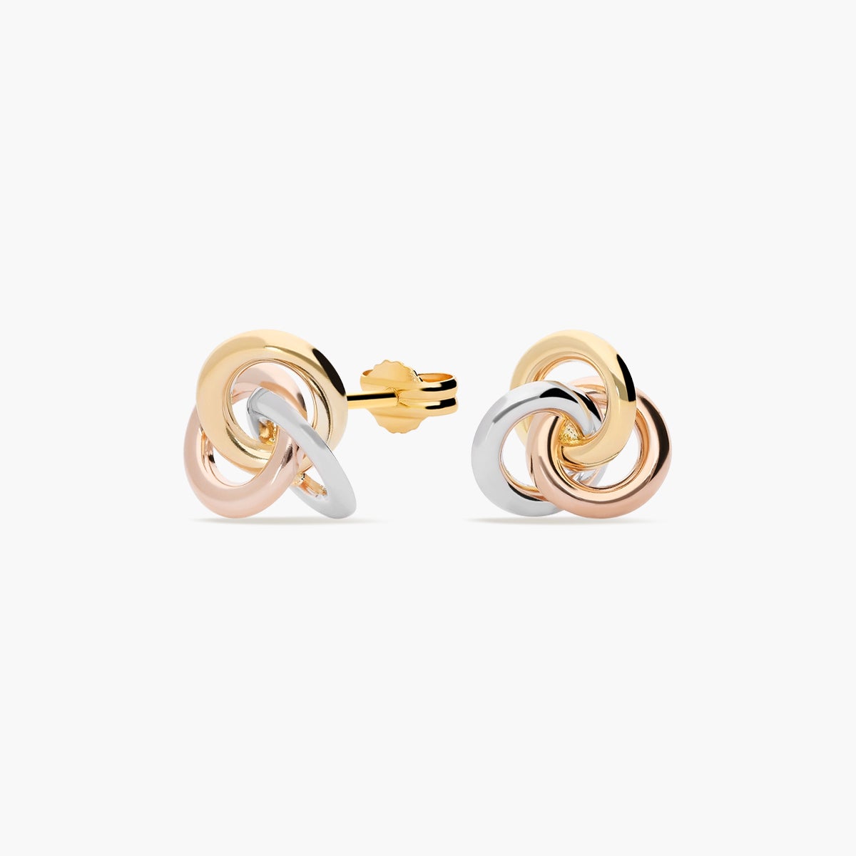 Pendientes triple círculo de oro bicolor 18K 15 mm