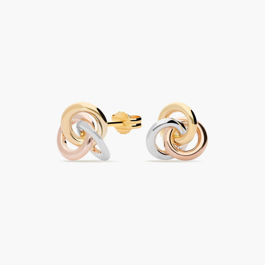 Pendientes triple círculo de oro bicolor 18K 15 mm