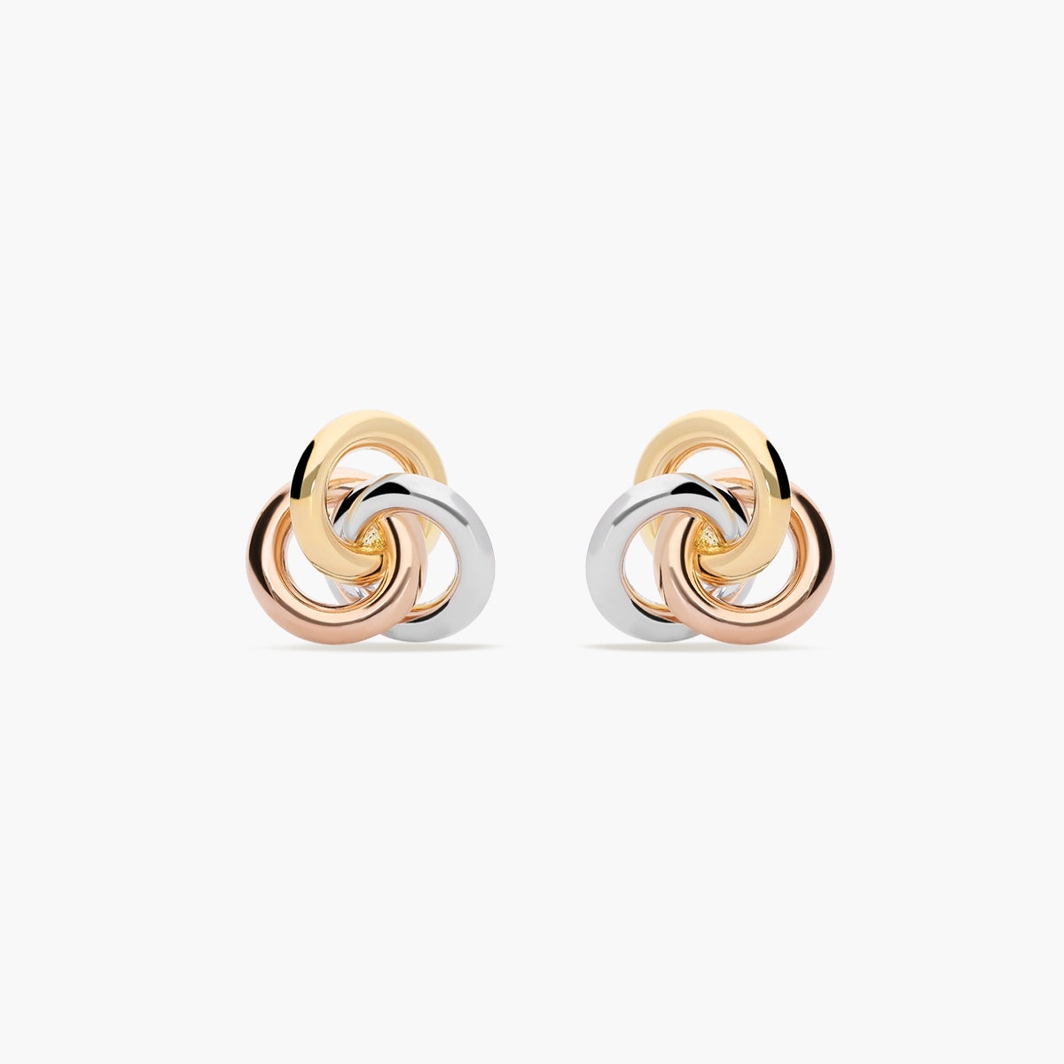 Pendientes triple círculo de oro bicolor 18K 15 mm