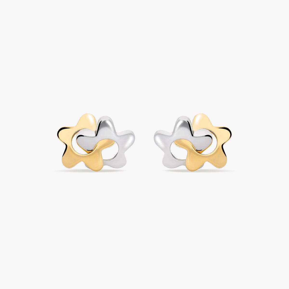 Pendientes doble estrella de oro bicolor 18K 10 mm