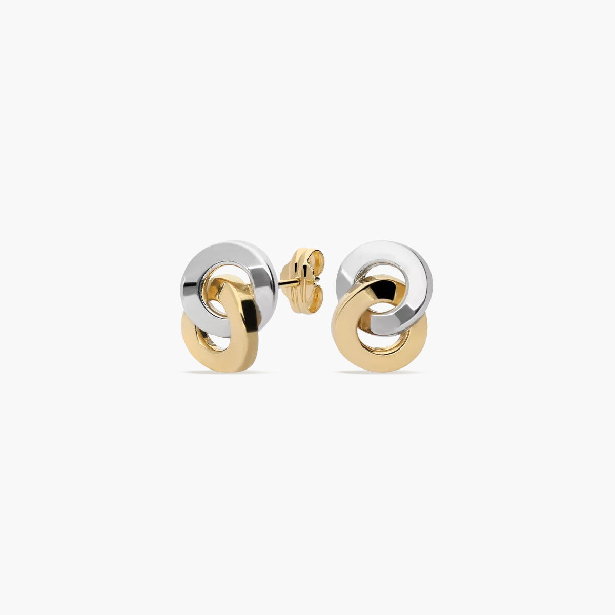 Pendientes doble círculo de oro bicolor 18K 11 mm