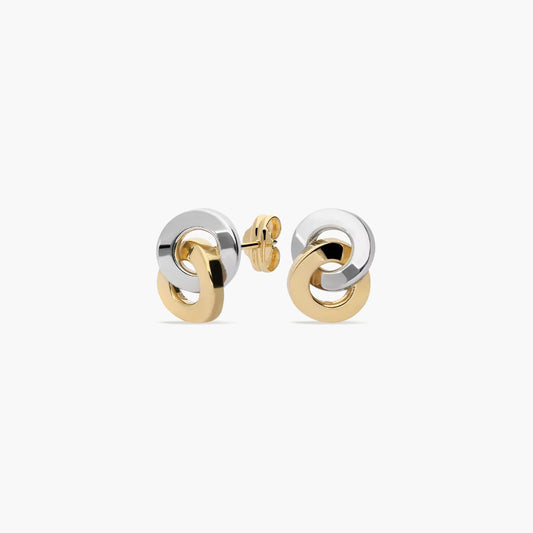 Pendientes doble círculo de oro bicolor 18K 11 mm