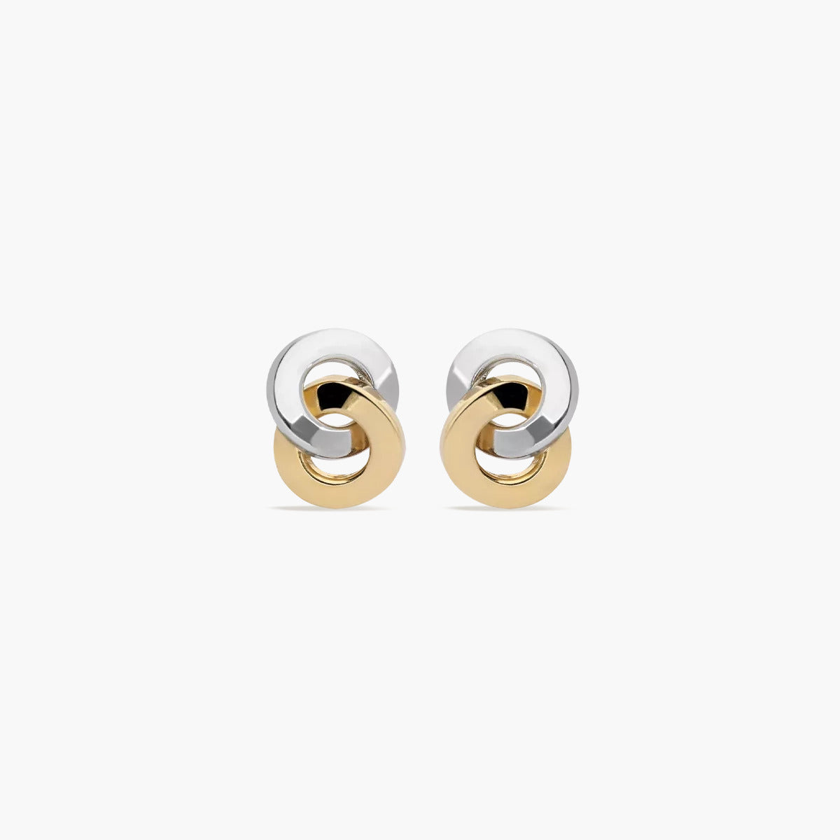 Pendientes doble círculo de oro bicolor 18K 11 mm