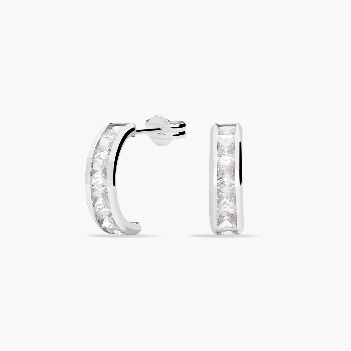 Pendientes de oro blanco 18K circonitas tipo cinquillo 12 mm
