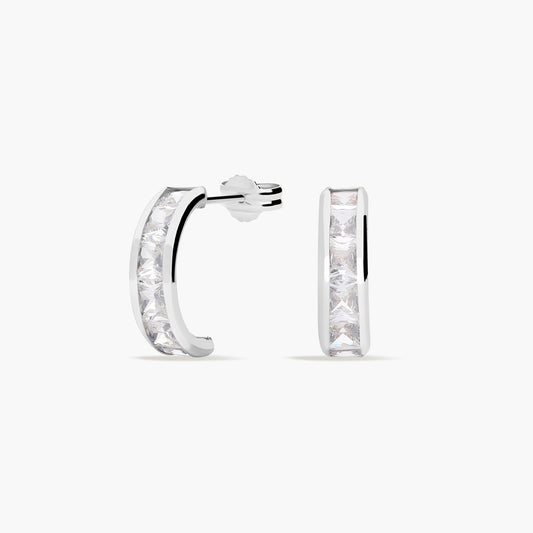 Pendientes de oro blanco 18K circonitas tipo cinquillo 12 mm