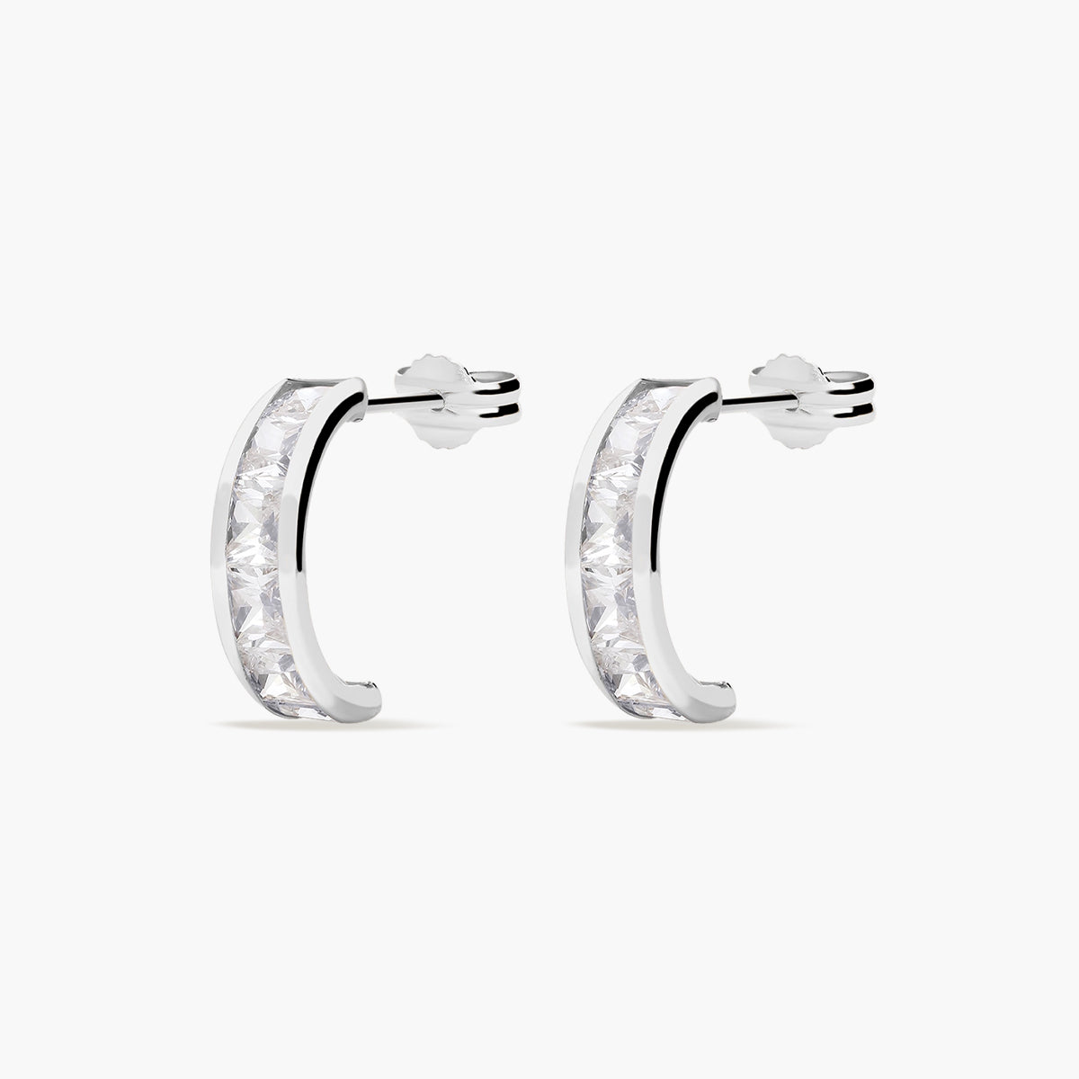 Pendientes de oro blanco 18K circonitas tipo cinquillo 12 mm