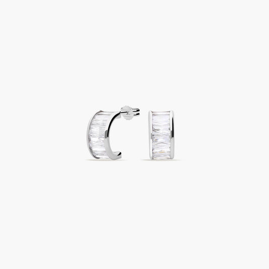 Pendientes de oro blanco 18K circonitas tipo cinquillo 10 mm