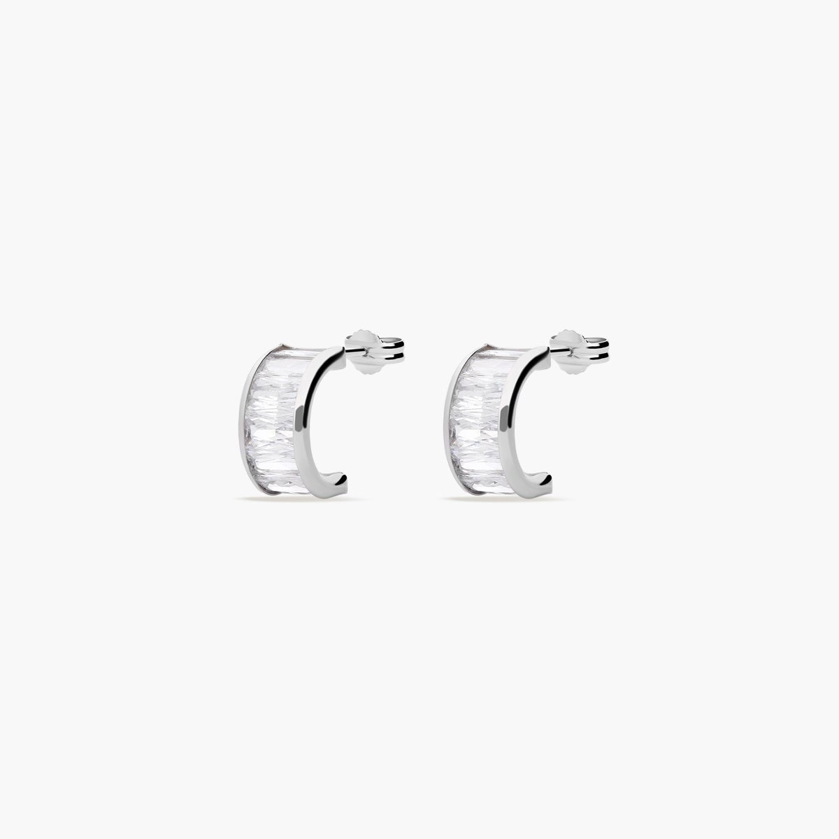 Pendientes de oro blanco 18K circonitas tipo cinquillo 10 mm