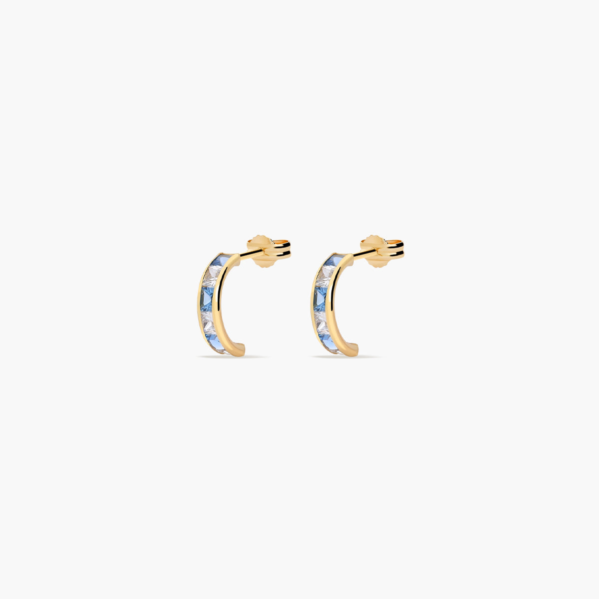 Pendientes de oro 18K circonitas azul y blanco tipo cinquillo 10 mm