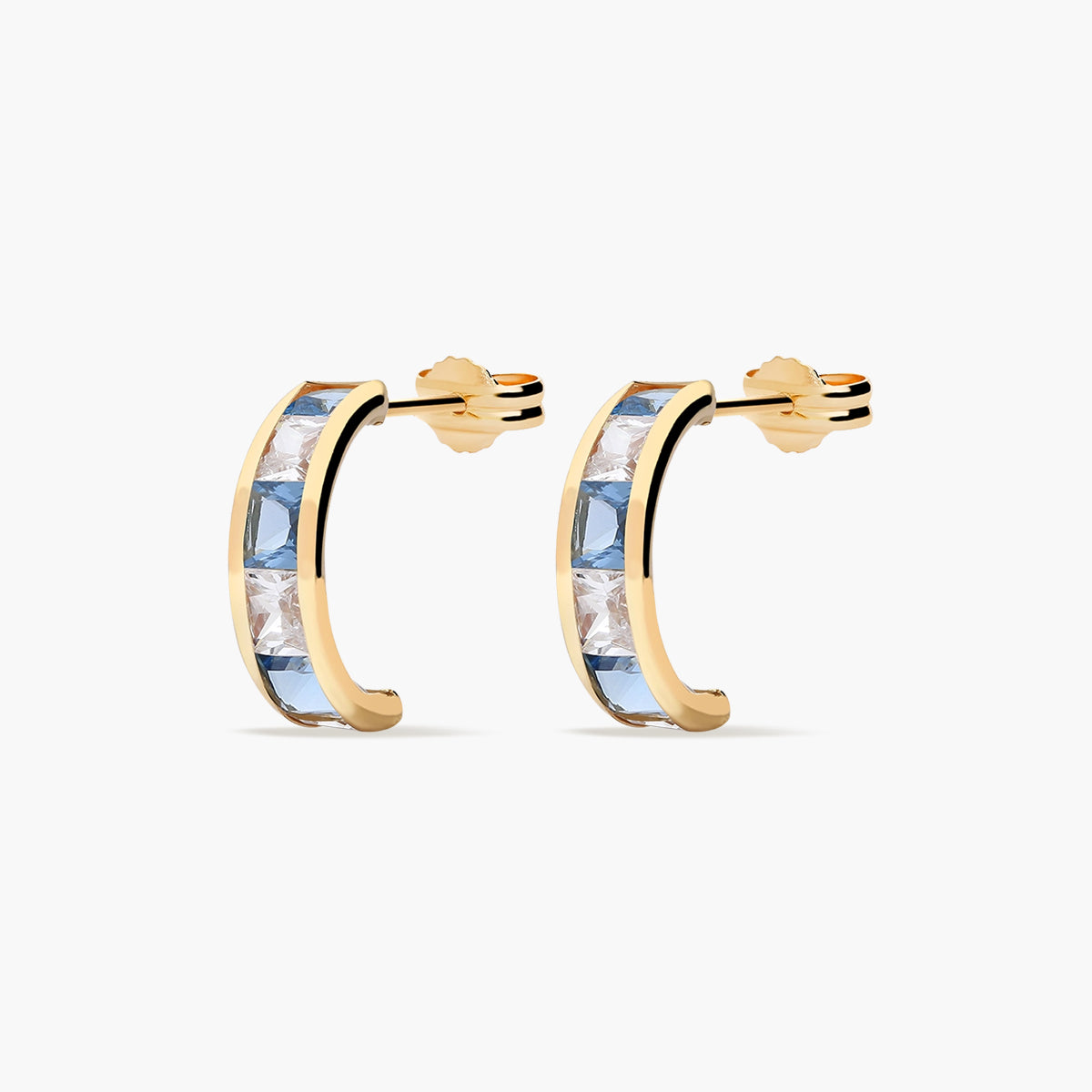 Pendientes de oro 18K circonitas azul y blanco tipo cinquillo 12 mm