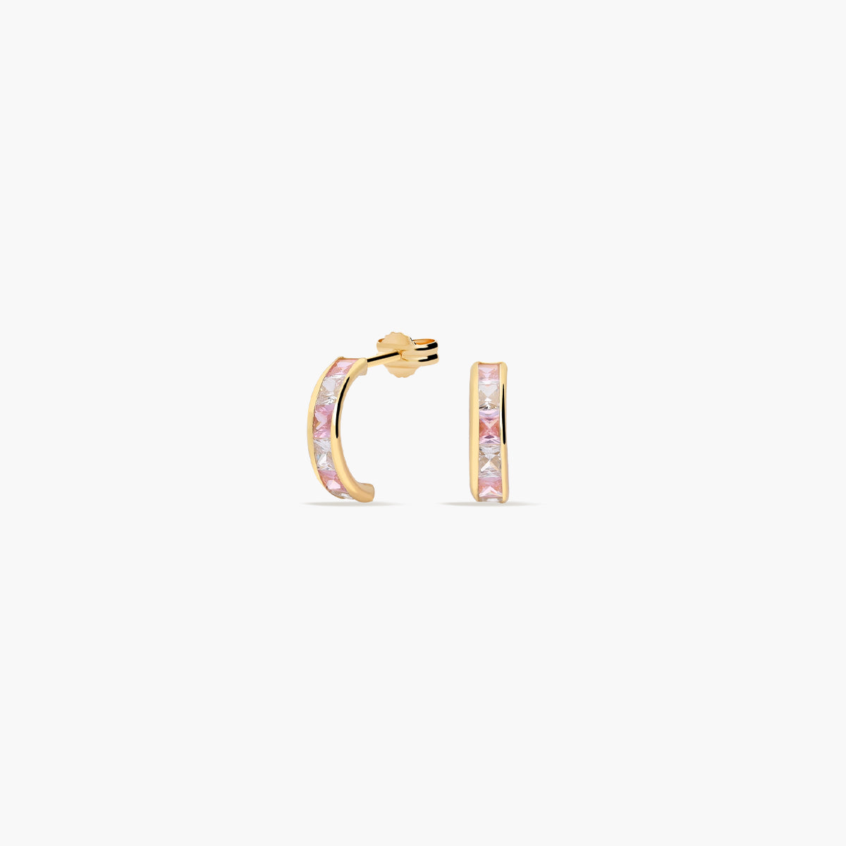 Pendientes de oro 18K circonitas rosa y blanco tipo cinquillo 10 mm
