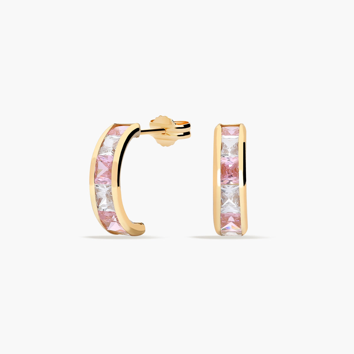Pendientes de oro 18K circonitas rosa y blanco tipo cinquillo 12 mm