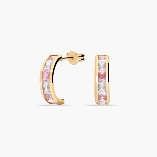 Pendientes de oro 18K circonitas rosa y blanco tipo cinquillo 12 mm