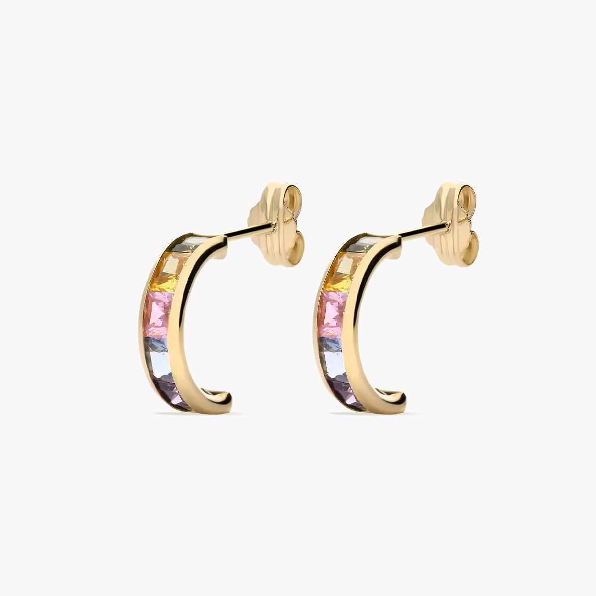 Pendientes de oro 18K circonitas multicolor tipo cinquillo 12 mm