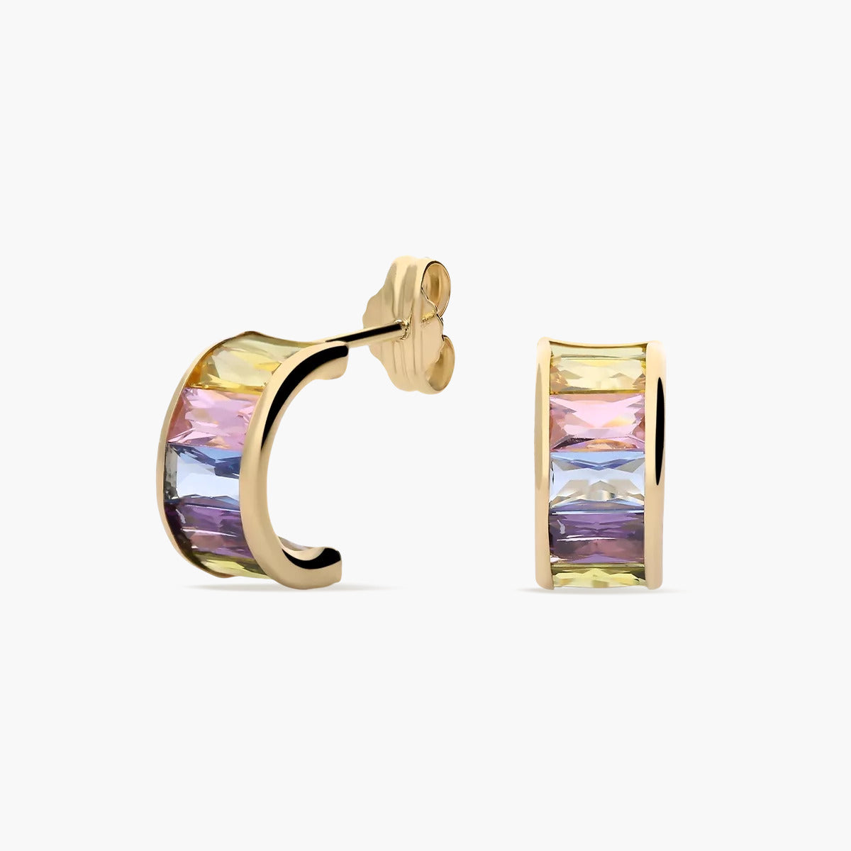 Pendientes de oro 18K circonitas multicolor tipo cinquillo 10 mm