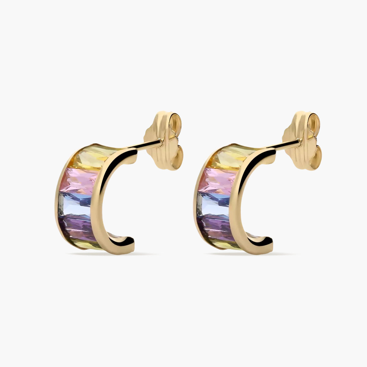 Pendientes de oro 18K circonitas multicolor tipo cinquillo 10 mm