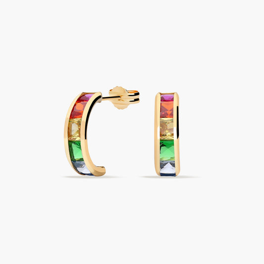 Pendientes de oro 18K circonitas multicolor tipo cinquillo 12 mm