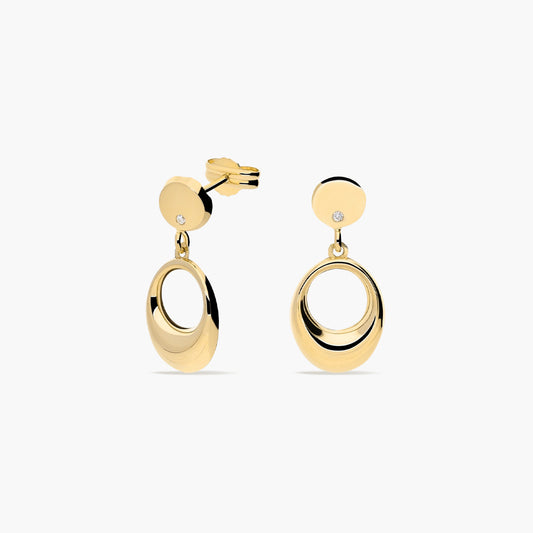 Pendientes largos de oro 18K circonita 18 mm