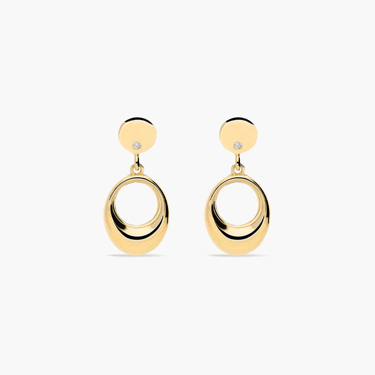 Pendientes largos de oro 18K circonita 18 mm