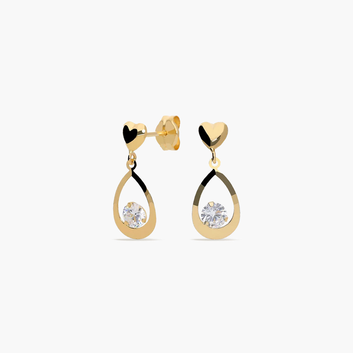 Pendientes largos de oro 18K circonita 15 mm