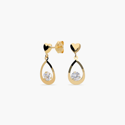 Pendientes largos de oro 18K circonita 15 mm
