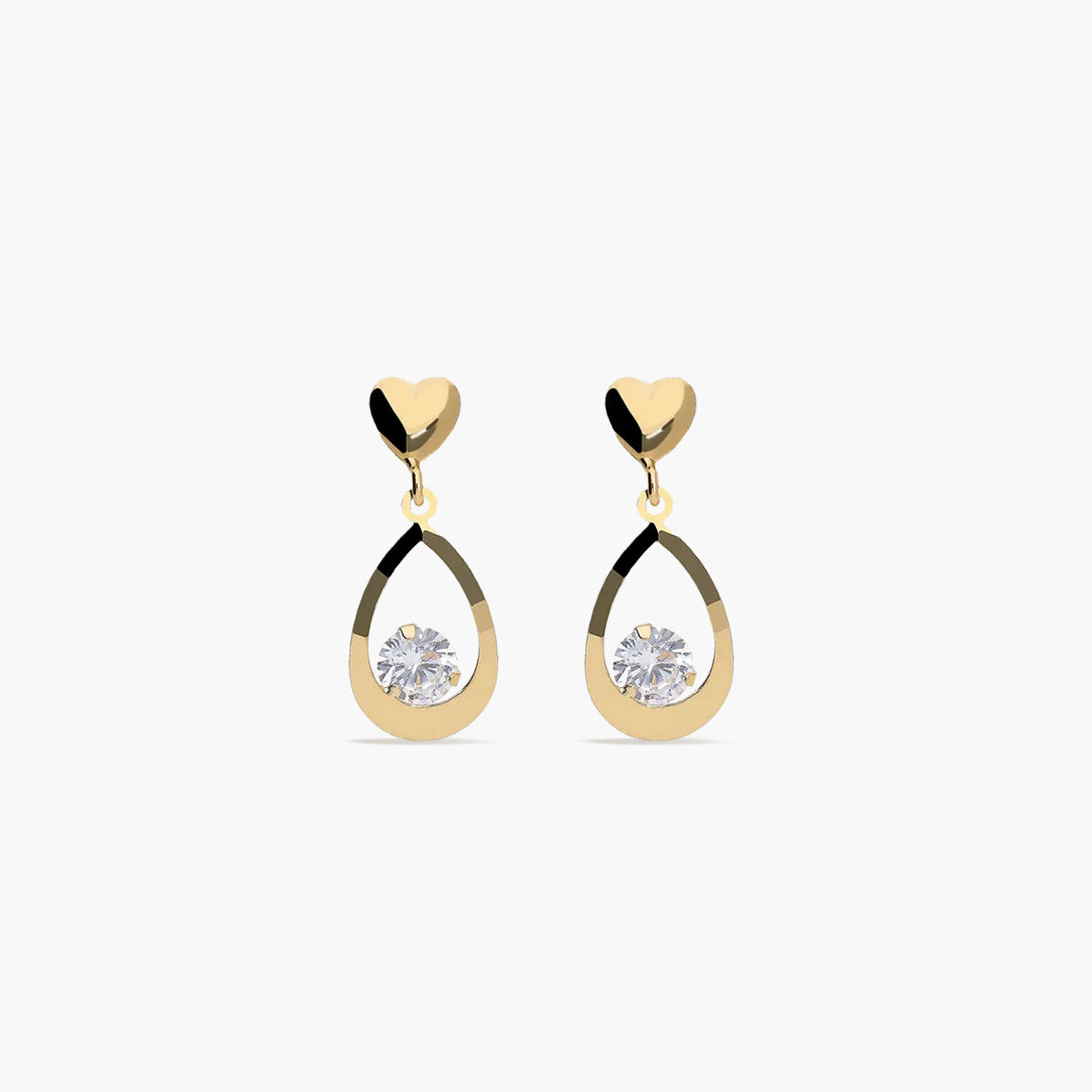 Pendientes largos de oro 18K circonita 15 mm