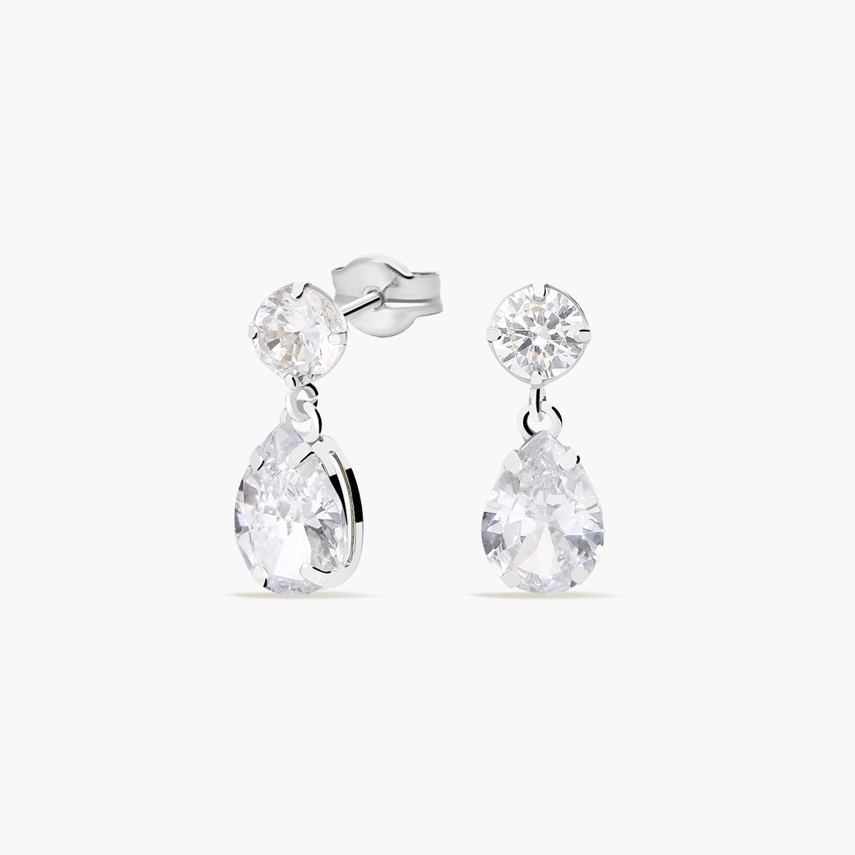 Pendientes largos de oro blanco 18K circonitas 13 mm