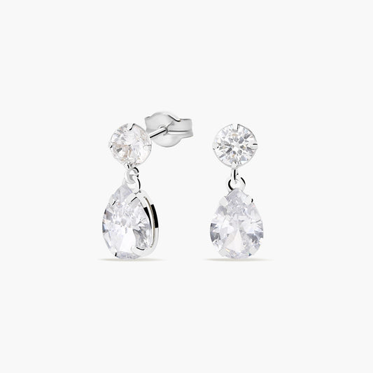 Pendientes largos de oro blanco 18K circonitas 13 mm