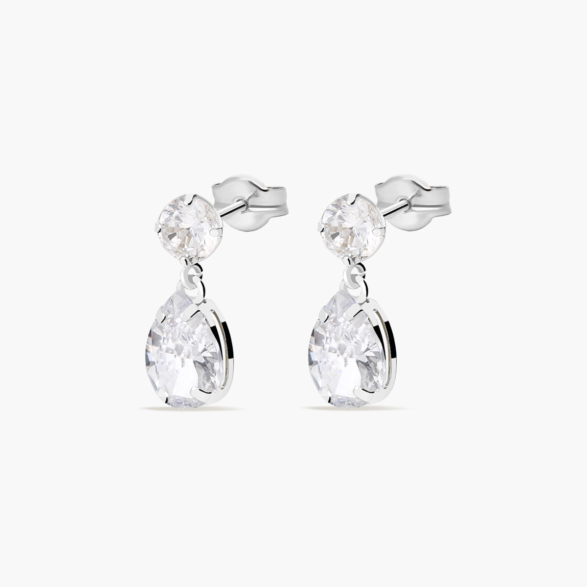 Pendientes largos de oro blanco 18K circonitas 13 mm