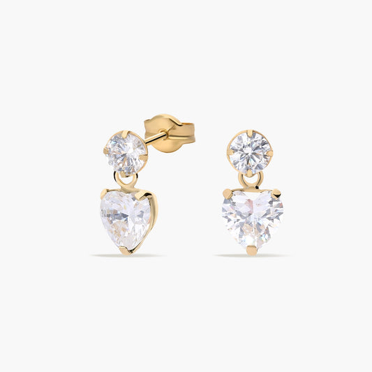 Pendientes largos corazón de oro 18K circonitas 11 mm FEELINGS
