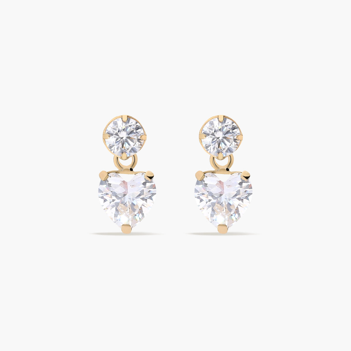 Pendientes largos corazón de oro 18K circonitas 11 mm FEELINGS