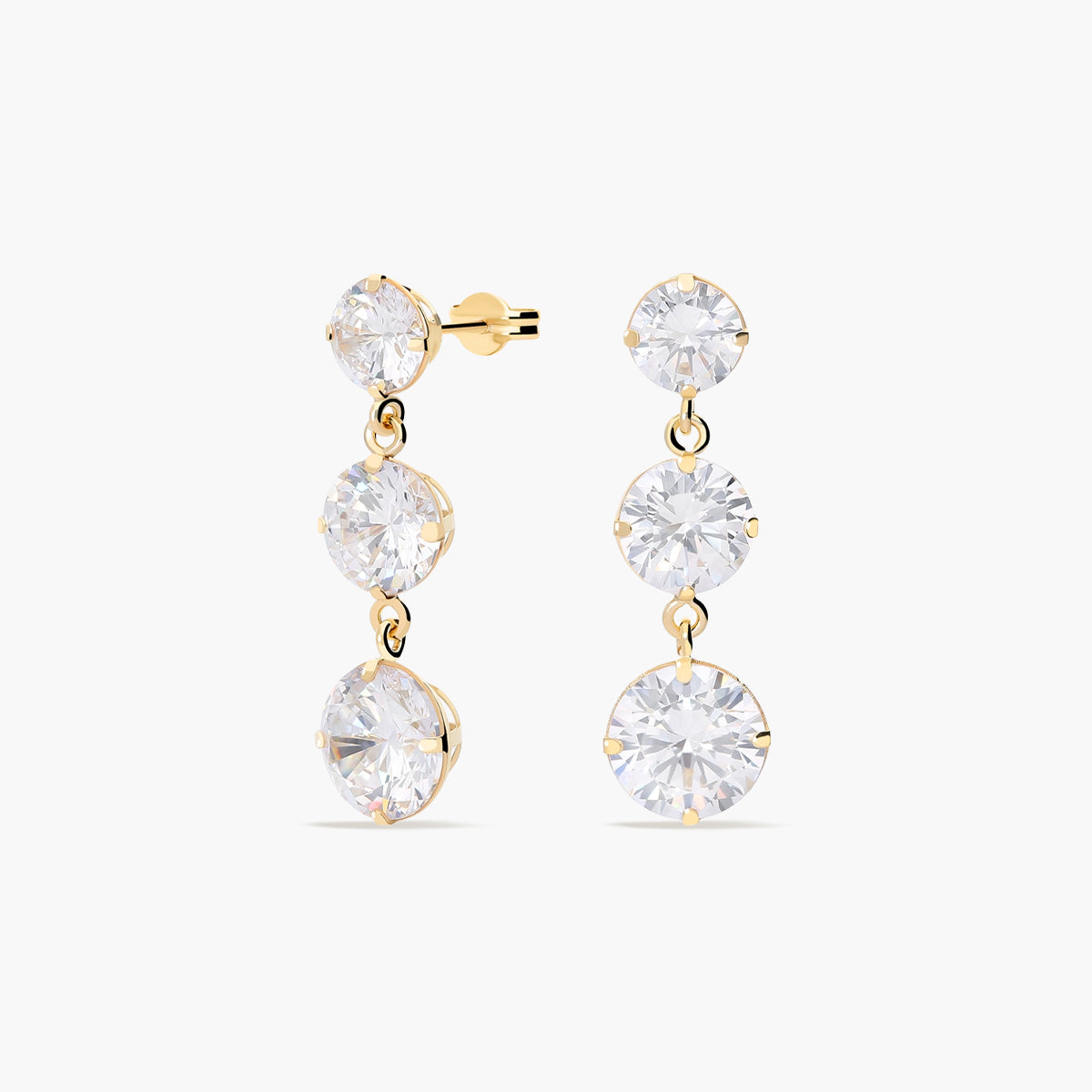 Pendientes largos de oro 18K circonitas 23 mm
