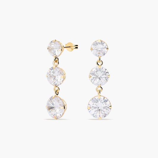 Pendientes largos de oro 18K circonitas 23 mm