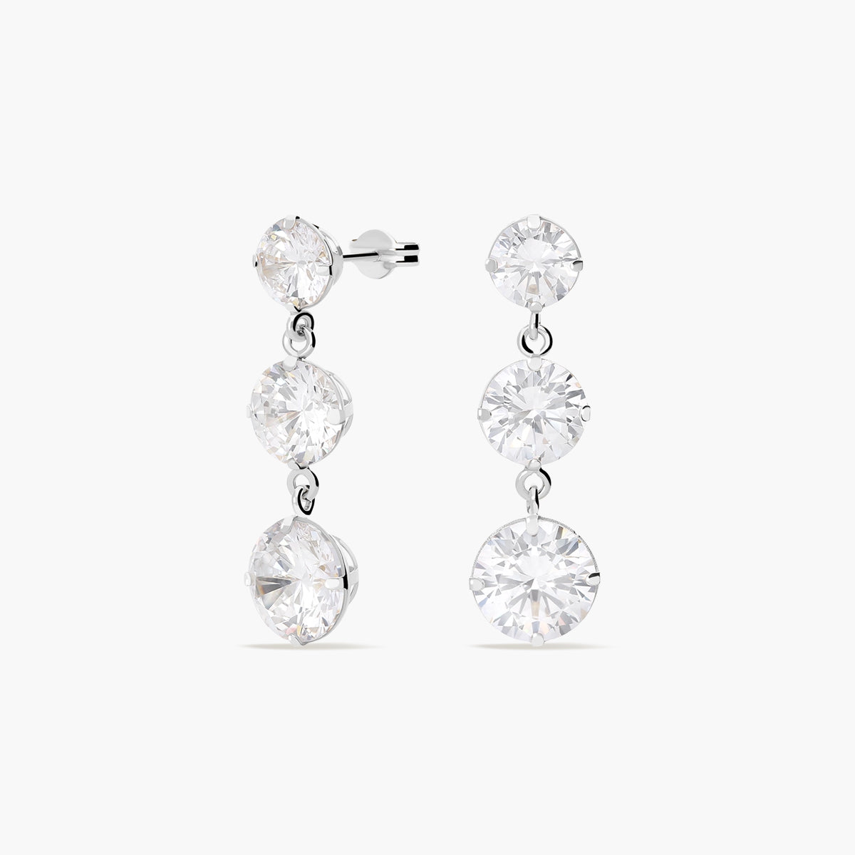 Pendientes largos de oro blanco 18K circonitas 23 mm