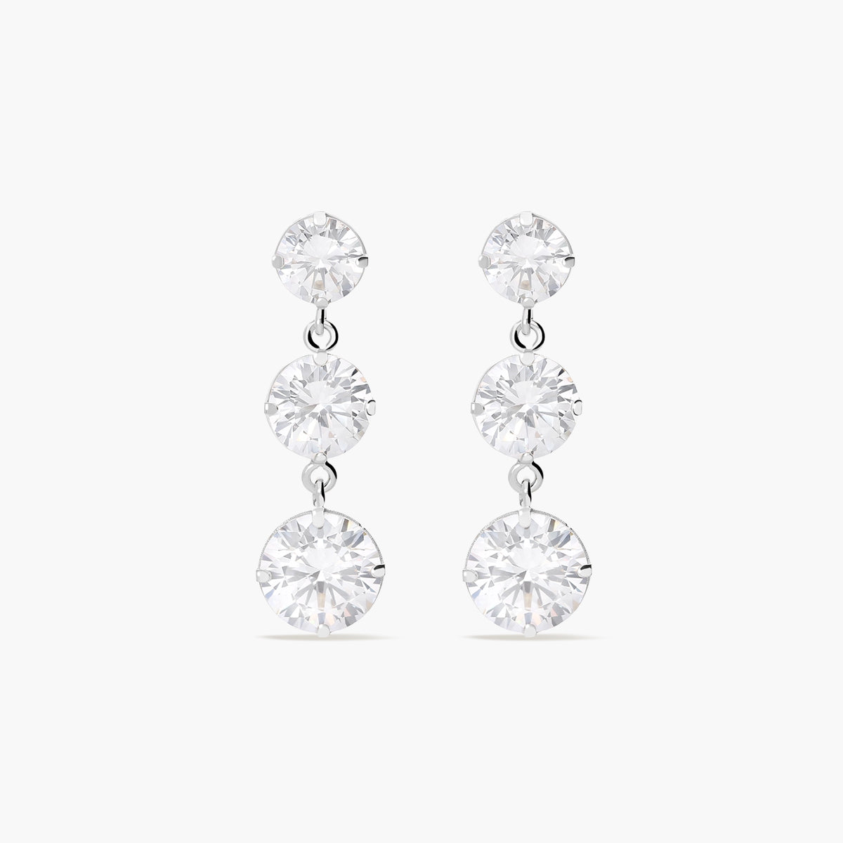 Pendientes largos de oro blanco 18K circonitas 23 mm