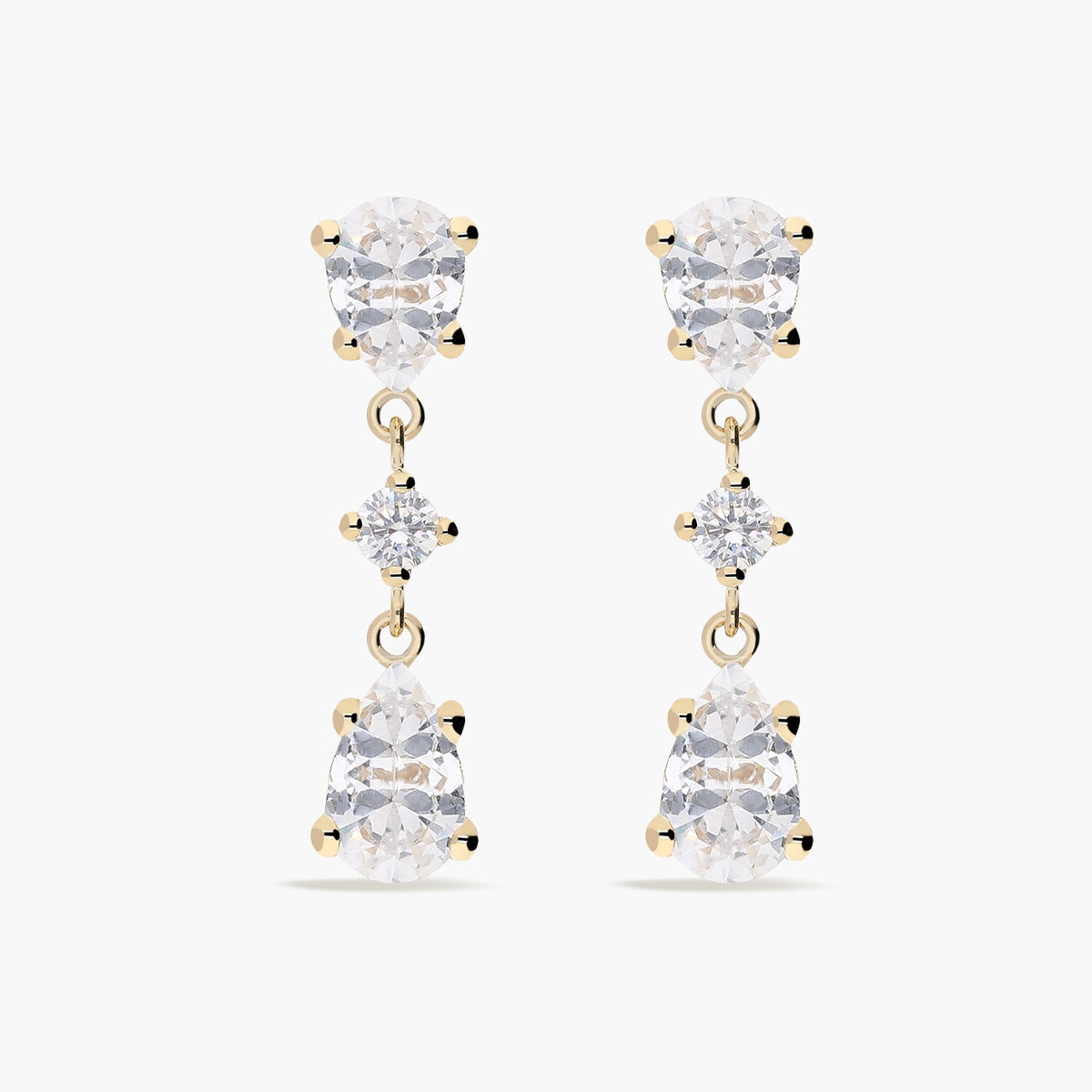 Pendientes largos de oro 18K circonitas 23 mm
