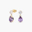 Pendientes largos de oro 18K circonitas violeta y blanca 13 mm
