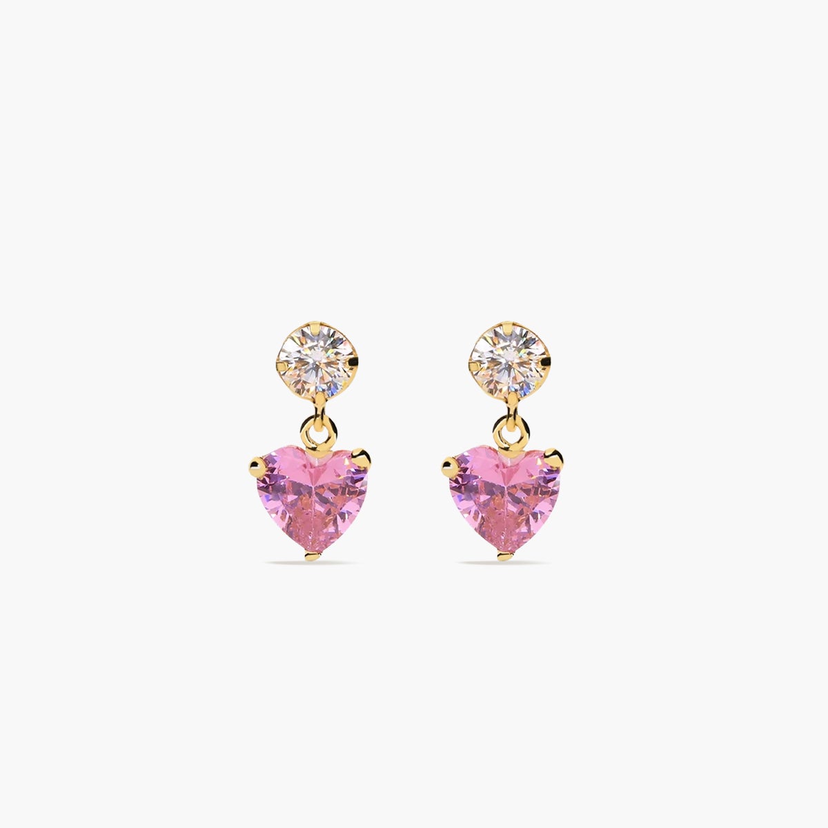 Pendientes largos de oro 18K circonitas rosa y blanca 13 mm FEELINGS