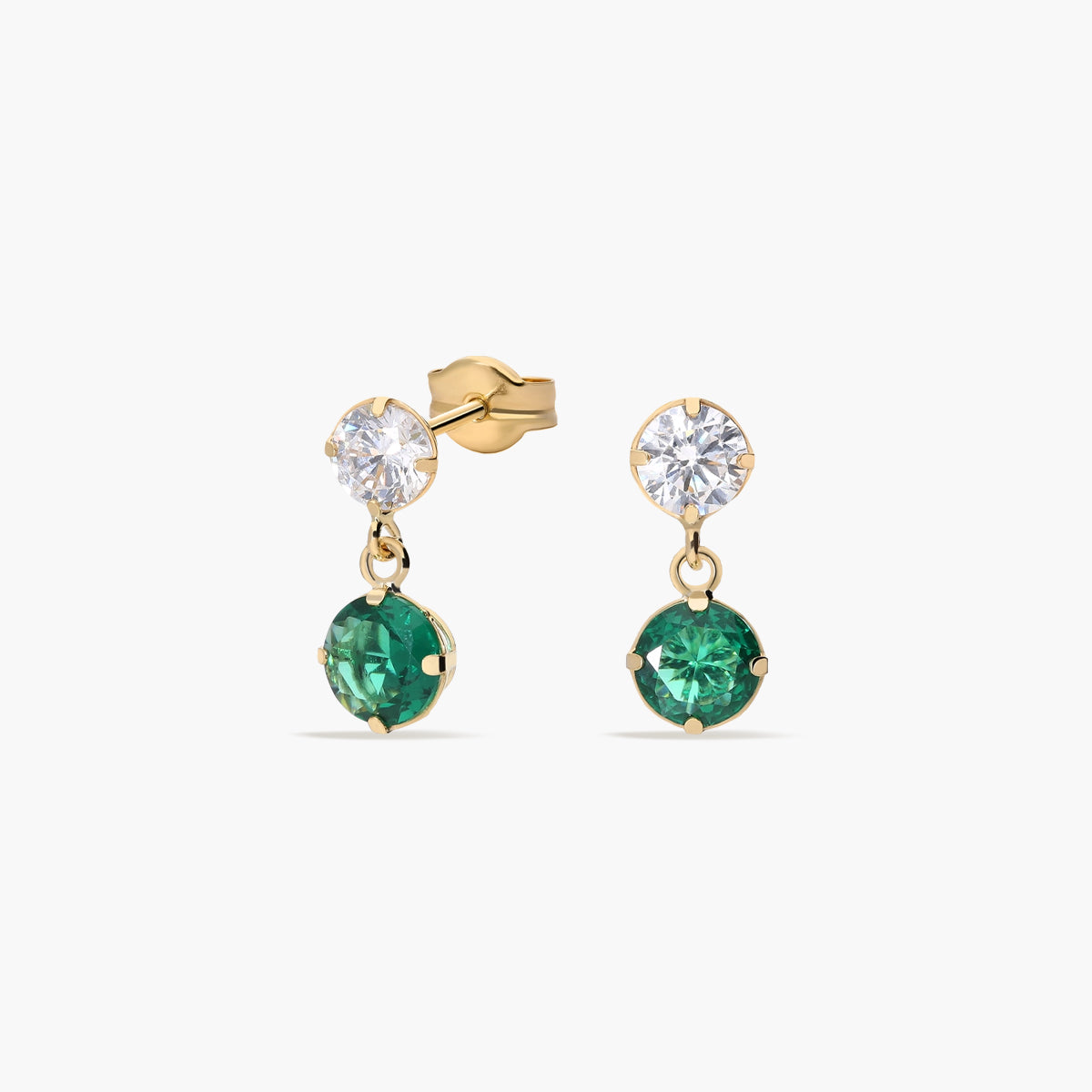 Pendientes largos de oro 18K circonitas verde y blanca 12 mm