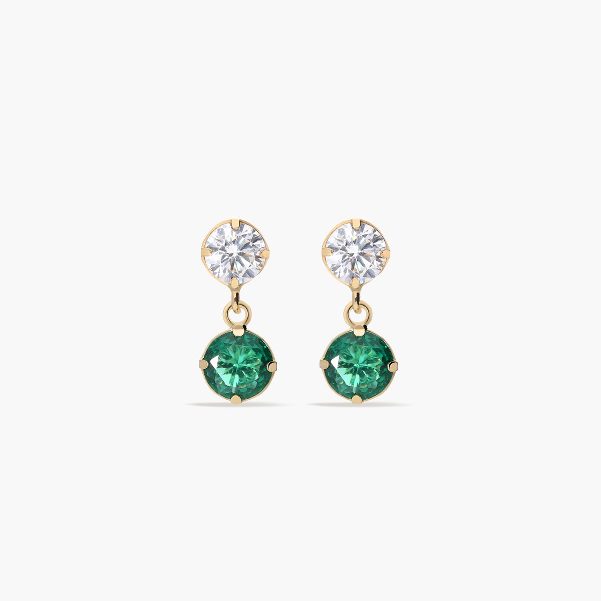 Pendientes largos de oro 18K circonitas verde y blanca 12 mm
