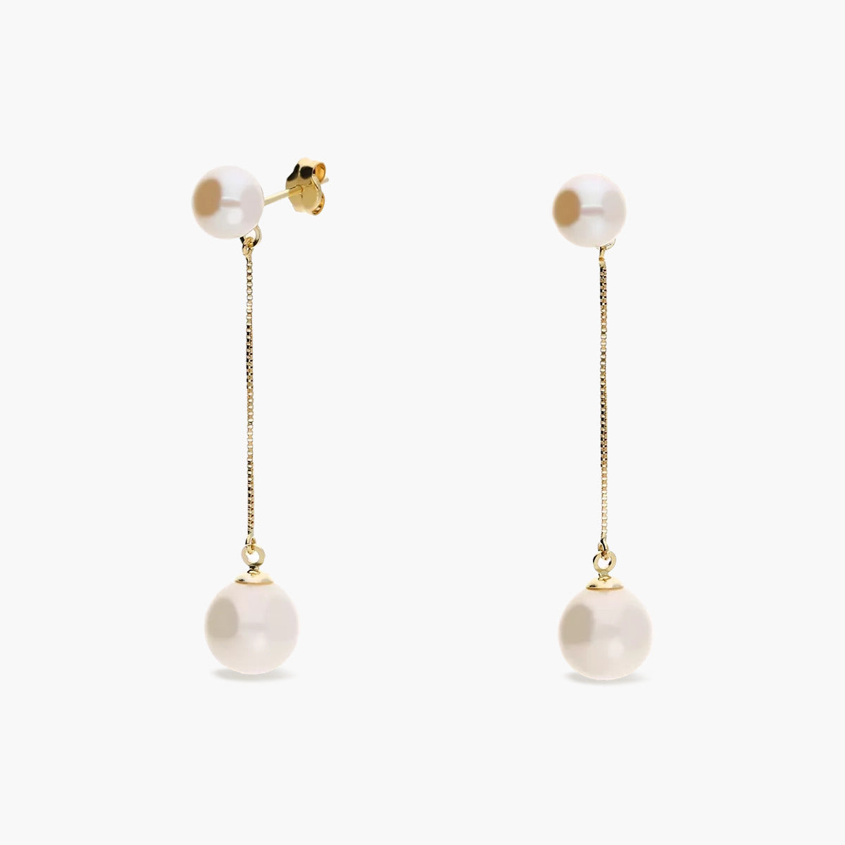 Pendientes largos de oro 18K con perlas 50 mm